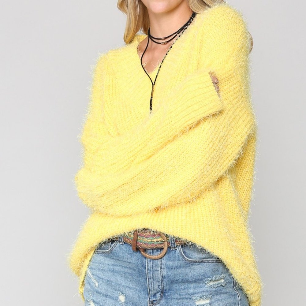 new KYEMI YELLOW FUZZY SOFT SWEATER sexy top SMALL WESTERN SHABBY CHIC BOHEMIAN